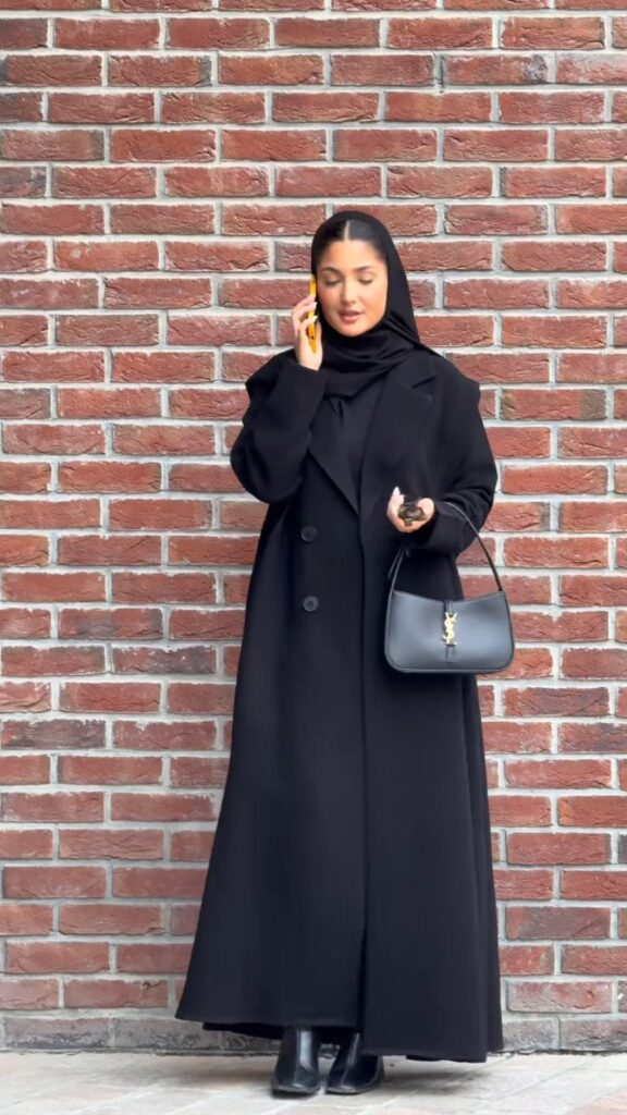 Midnight Elegance Double-Breasted Longline Abaya Coat - Photo 1
