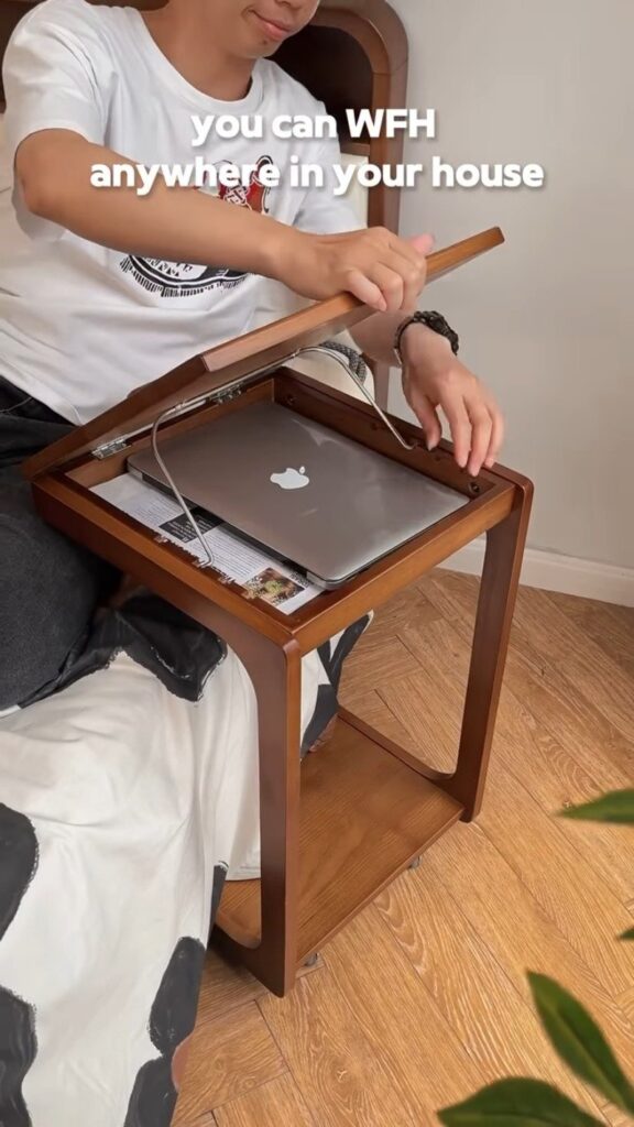 Rolling Wooden C-Table Laptop Desk | Mobile Side Table with Flip-Top Storage for Sofa, Bed & Work From Home Setup - Photo 1