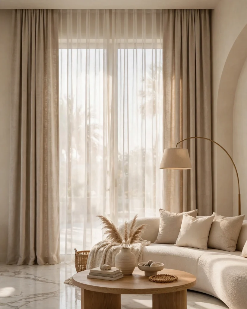 DesertDrape Beige Linen Blackout Curtains - Premium Linen Look Thermal Curtains - Photo 1